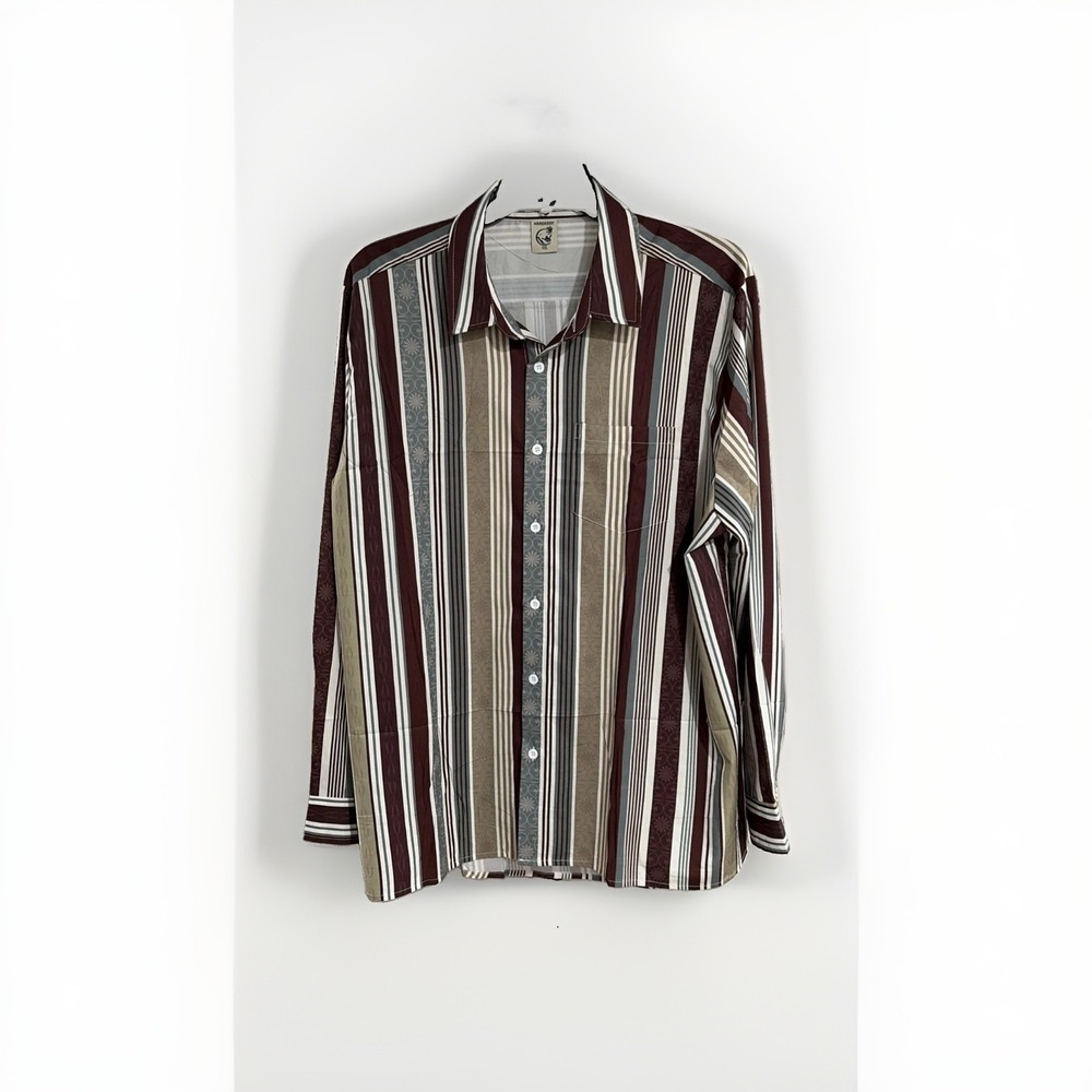 Hardaddy Men's XXL Retro Striped Shirt Brown Green Short Sleeve Button NWOT W164